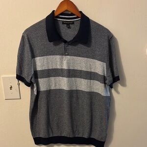 Banana Republic Gray and Black Polo Shirt with Stripes